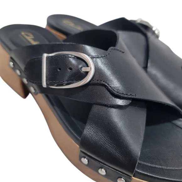 Clarks Sivanne Walk Wedge Sandal Black Leather Slip On Clog Slide Women’s 8.5 - Picture 10 of 17